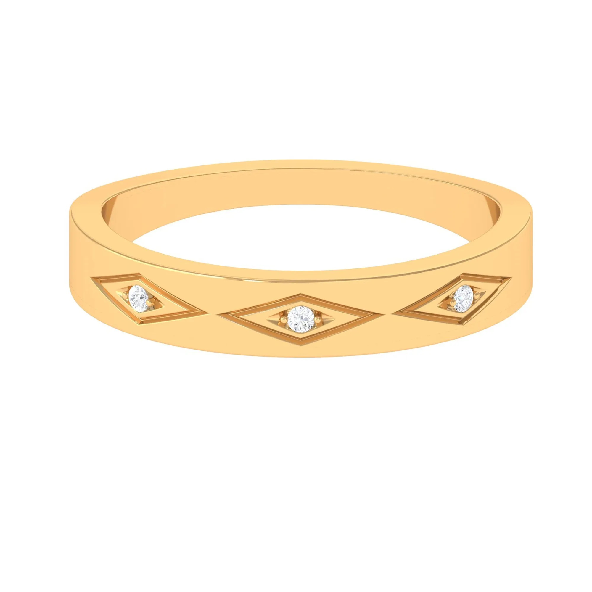 Simple Three Diamond Wedding Band Ring