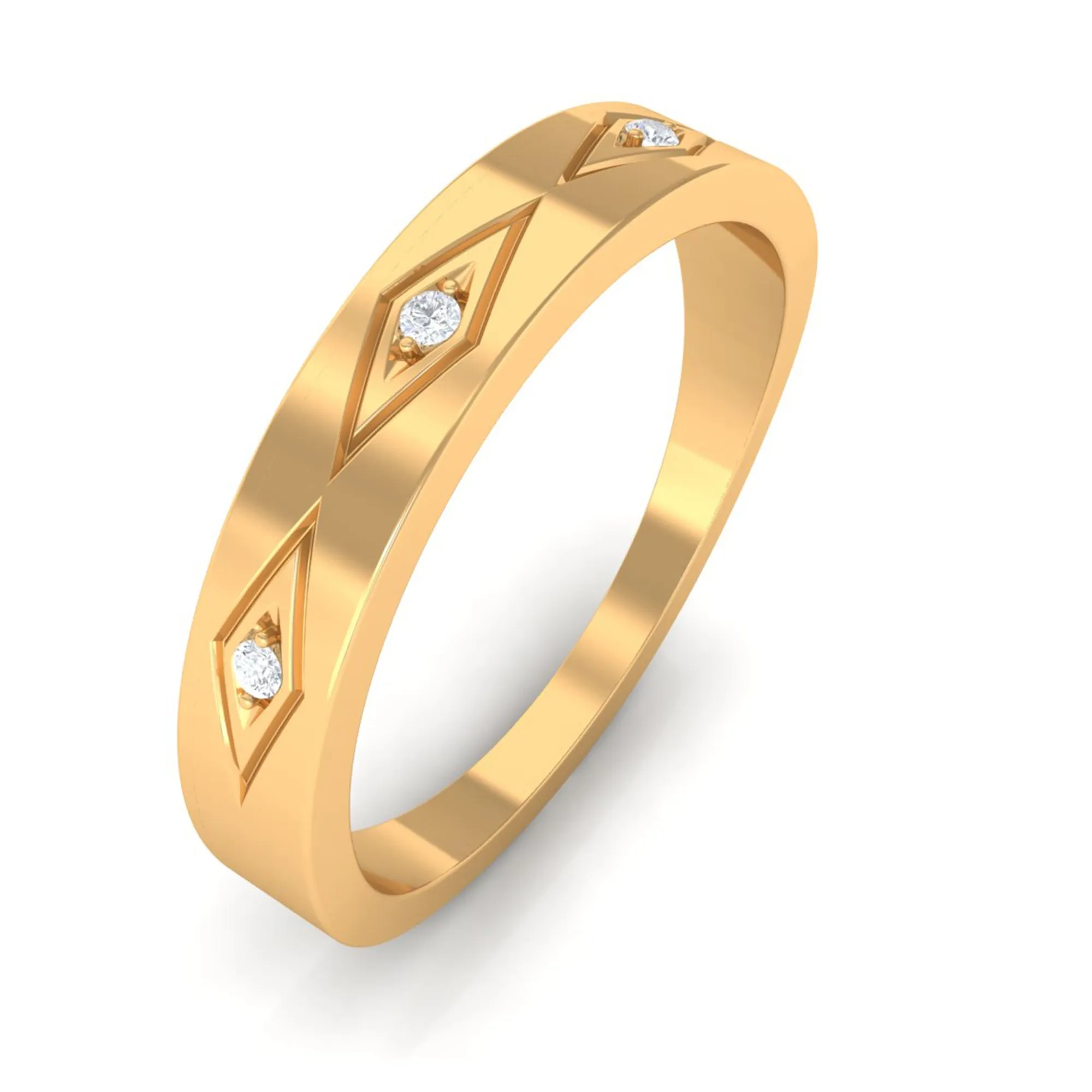 Simple Three Diamond Wedding Band Ring