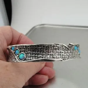 Sterling Silver Bracelet with Mosaic Blue Opals – "Nets" Collection