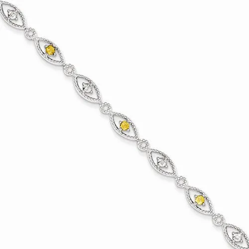 Sterling Silver Citrine Diamond Bracelet