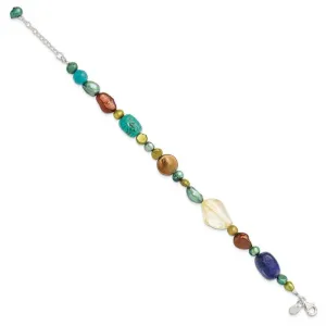 Sterling Silver Citrine/Lapis/Dyed Howlite/FW Cultured Pearl Bracelet QH4580