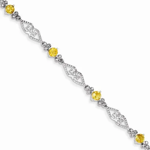 Sterling Silver Diamond Citrine Bracelet