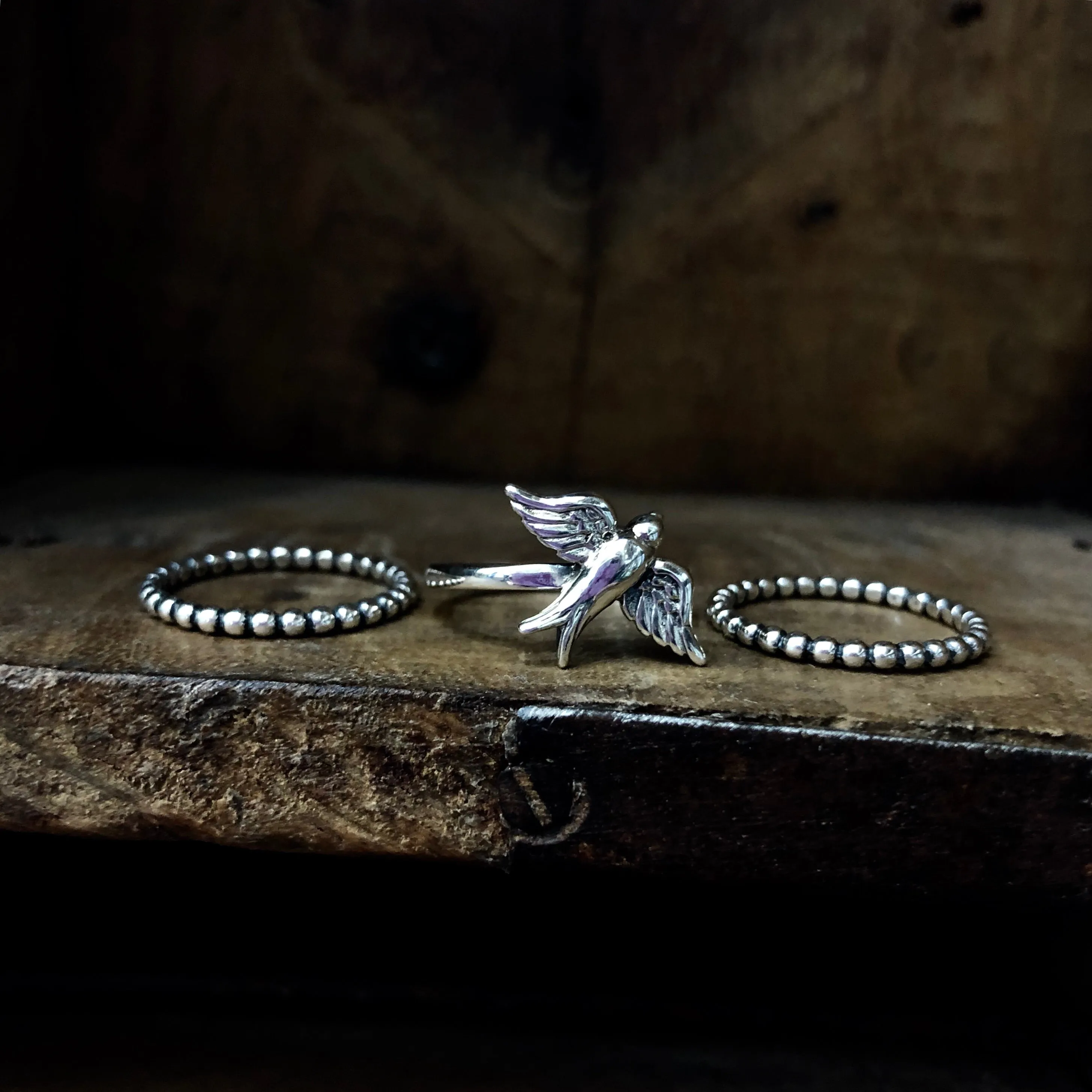 Sterling Silver Love, Loyalty & Peace Ring Set