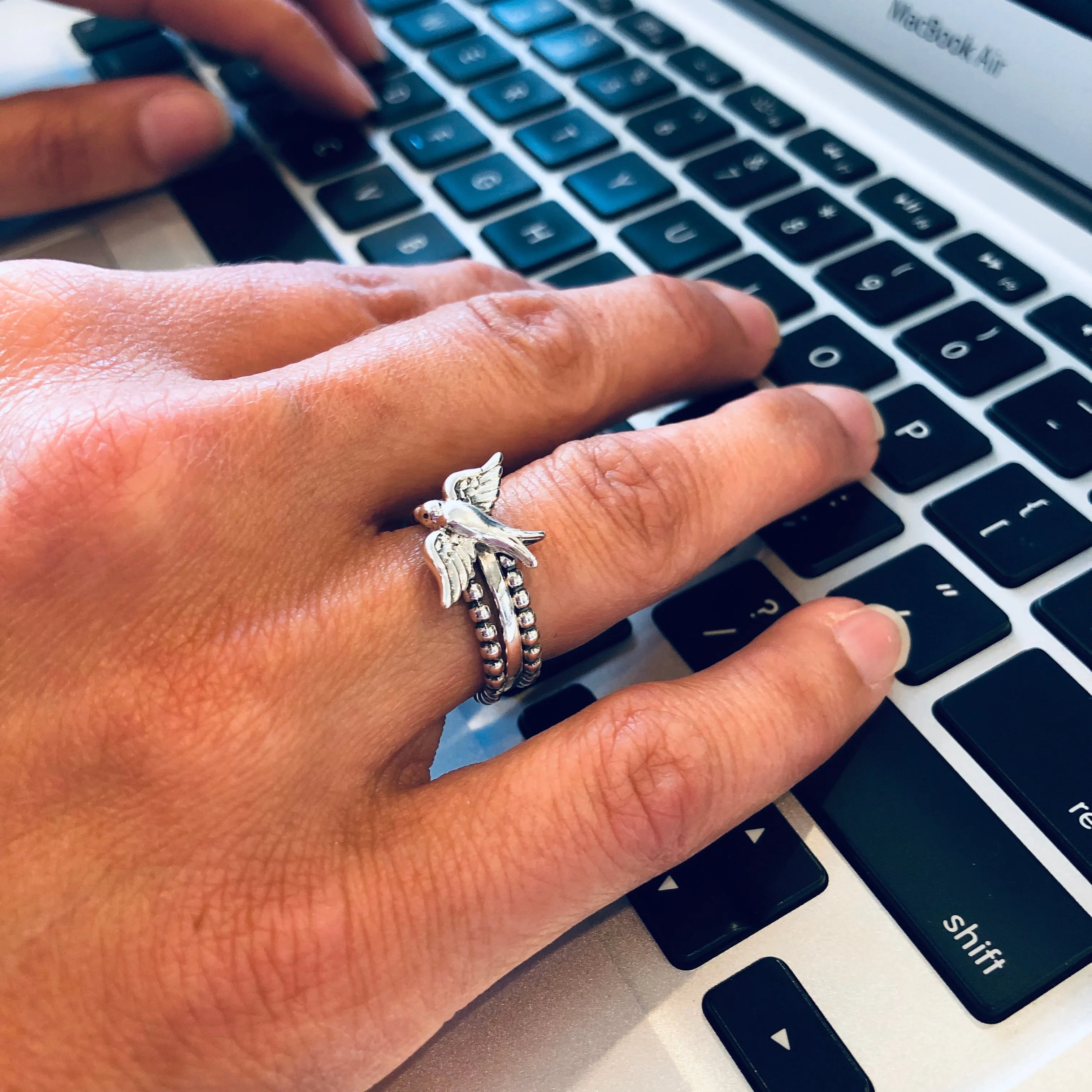Sterling Silver Love, Loyalty & Peace Ring Set