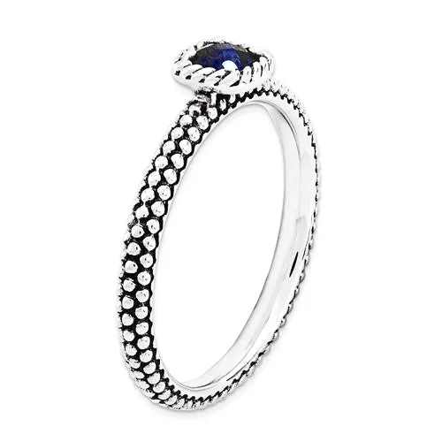 Sterling Silver Stackable Expressions Created Blue Sapphire Cushion Ring