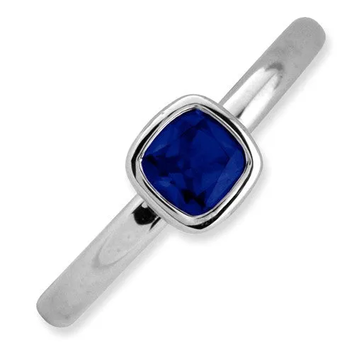 Sterling Silver Stackable Expressions Cushion Cut Cr. Blue Sapphire Ring