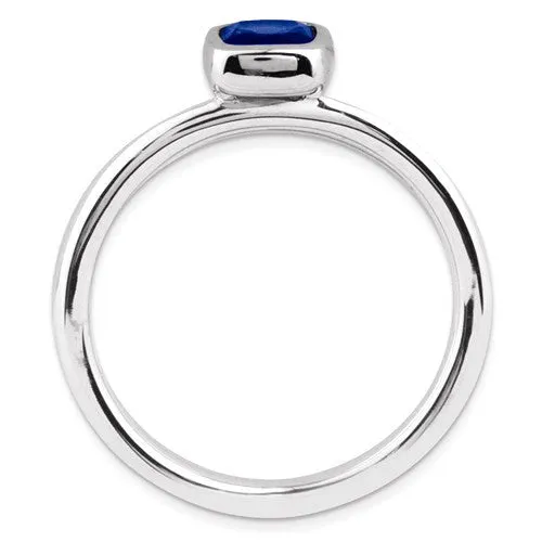 Sterling Silver Stackable Expressions Cushion Cut Cr. Blue Sapphire Ring