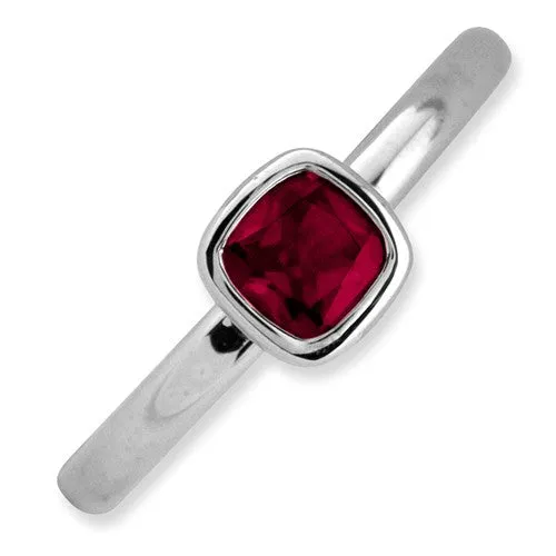 Sterling Silver Stackable Expressions Cushion Cut Created Ruby Ring