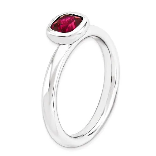 Sterling Silver Stackable Expressions Cushion Cut Created Ruby Ring