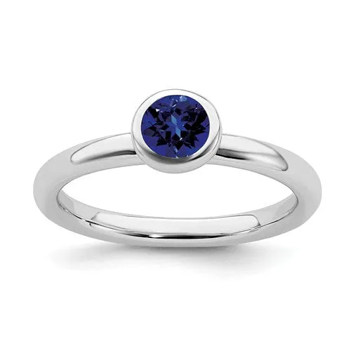 Sterling Silver Stackable Expressions Low Set Round Cr. Blue Sapphire Ring