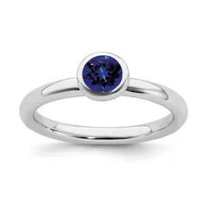 Sterling Silver Stackable Expressions Low Set Round Cr. Blue Sapphire Ring