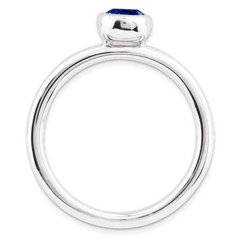 Sterling Silver Stackable Expressions Low Set Round Cr. Blue Sapphire Ring