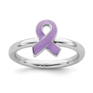 Sterling Silver Stackable Expressions Purple Enameled Awareness Ribbon Ring