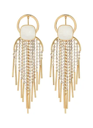 STONE GLASS CRYSTAL FRINGE CHANDELIER DROP EARRINGS