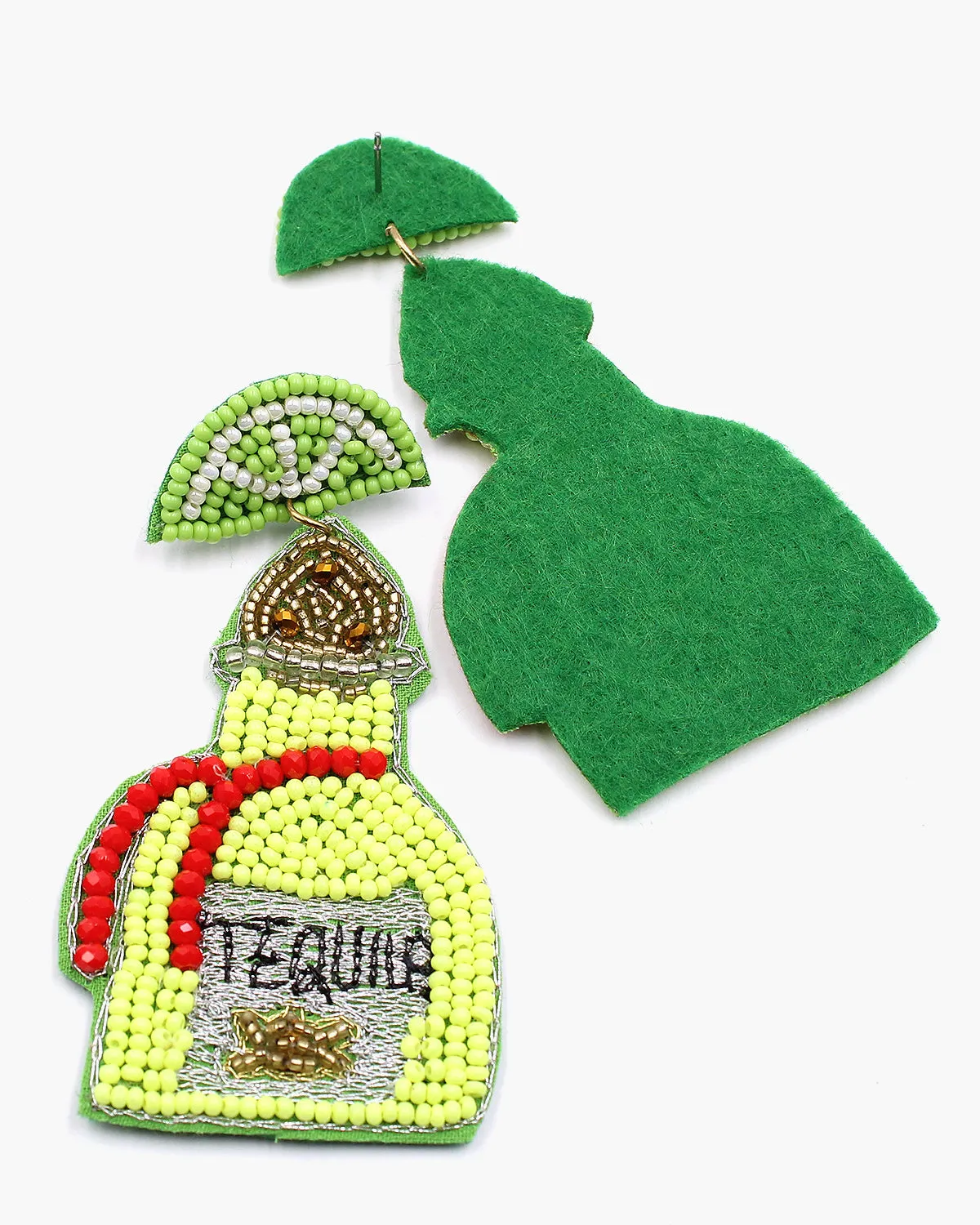 Tequila Bottle Beaded Earrings with Lime Slice