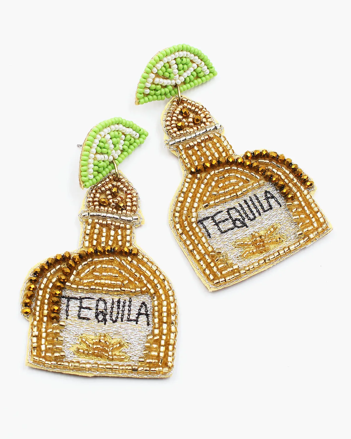 Tequila Bottle Beaded Earrings with Lime Slice