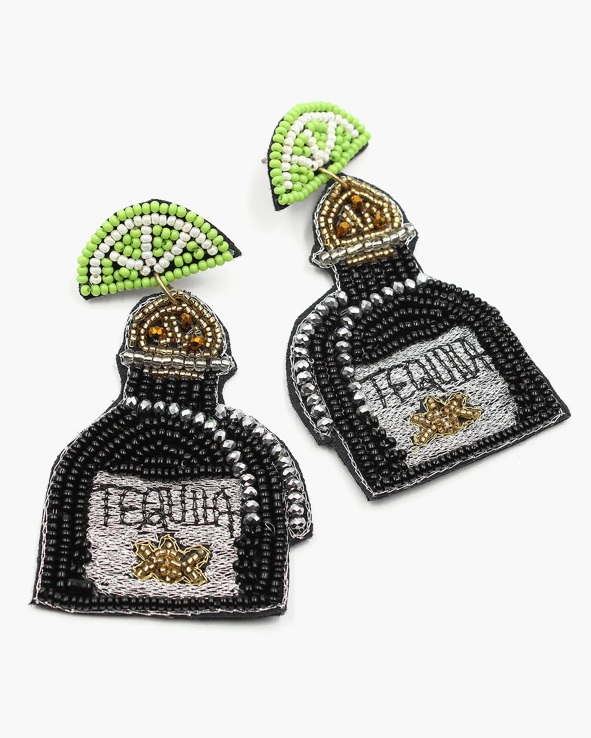 Tequila Bottle Beaded Earrings with Lime Slice