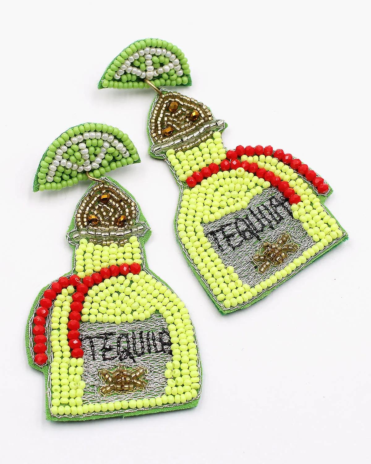 Tequila Bottle Beaded Earrings with Lime Slice