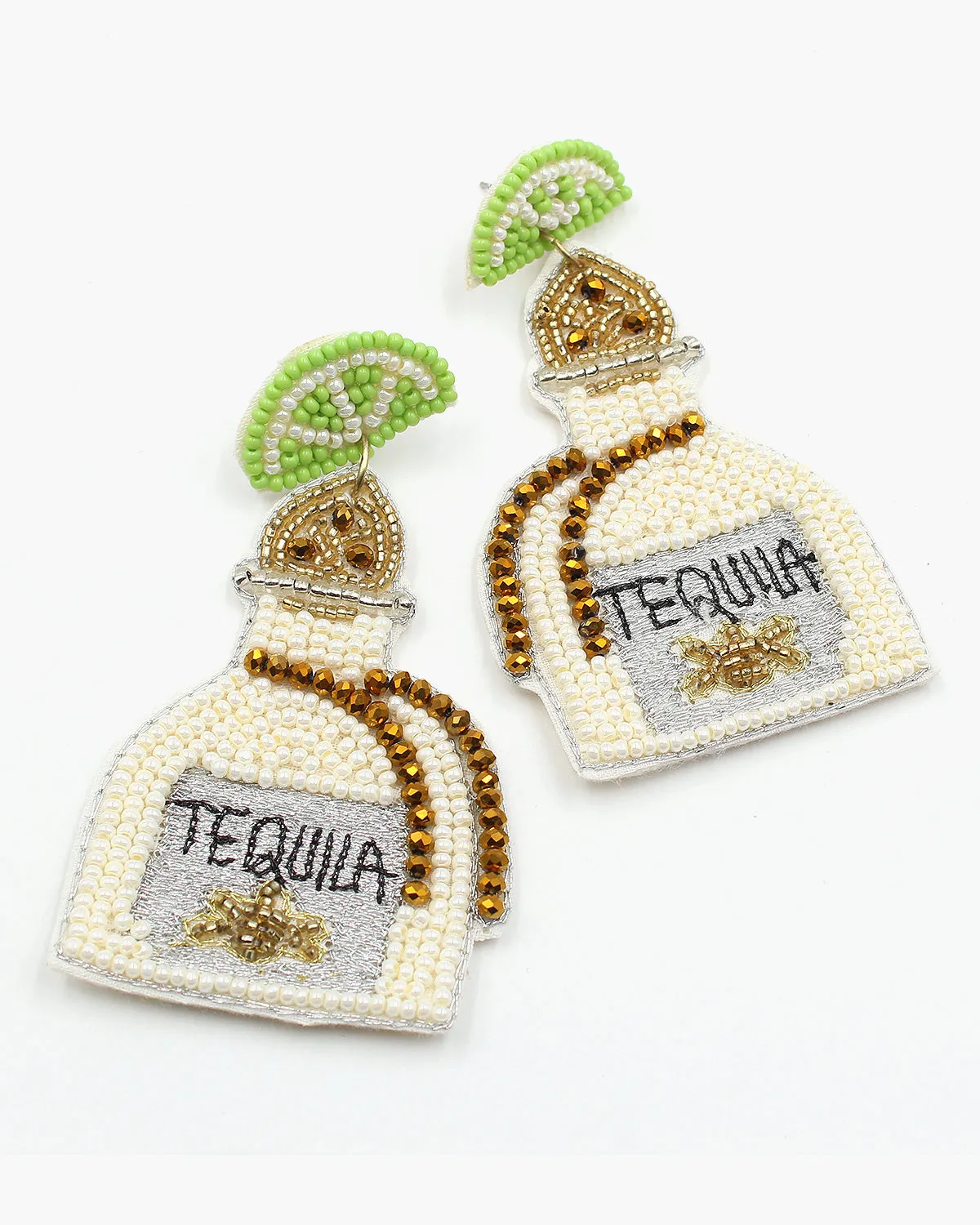 Tequila Bottle Beaded Earrings with Lime Slice