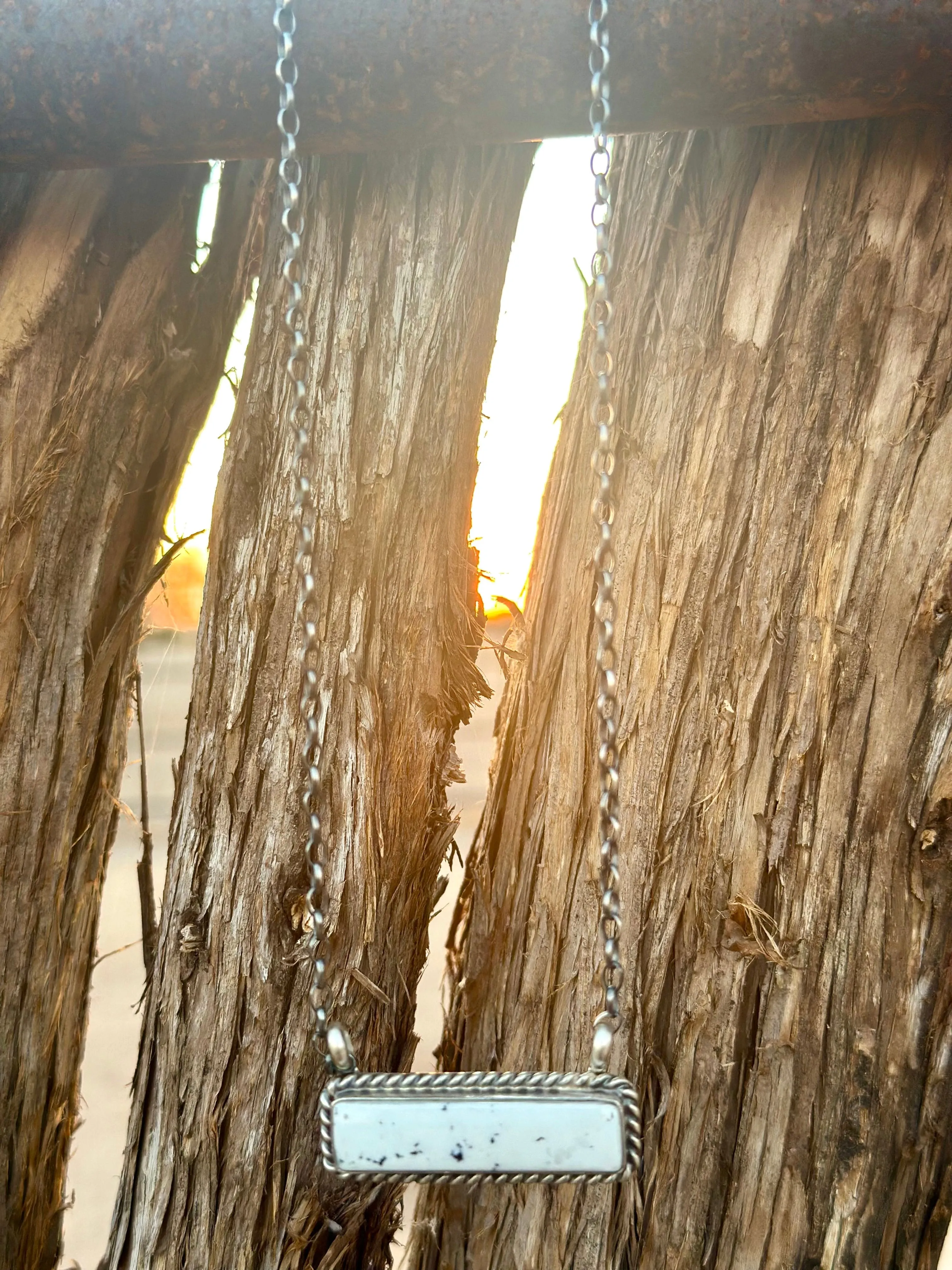 The Gallup Sterling Silver White Buffalo Turquoise (Real) Bar NA Necklace