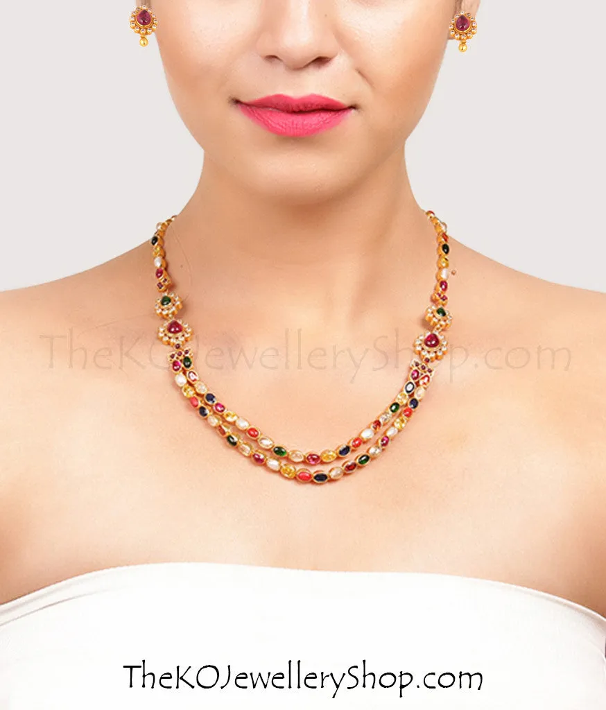 The Navarathnalu Silver Necklace(2 Layers)