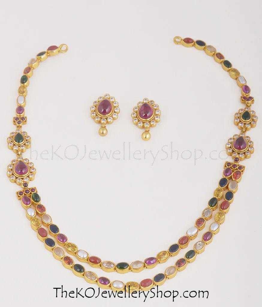 The Navarathnalu Silver Necklace(2 Layers)