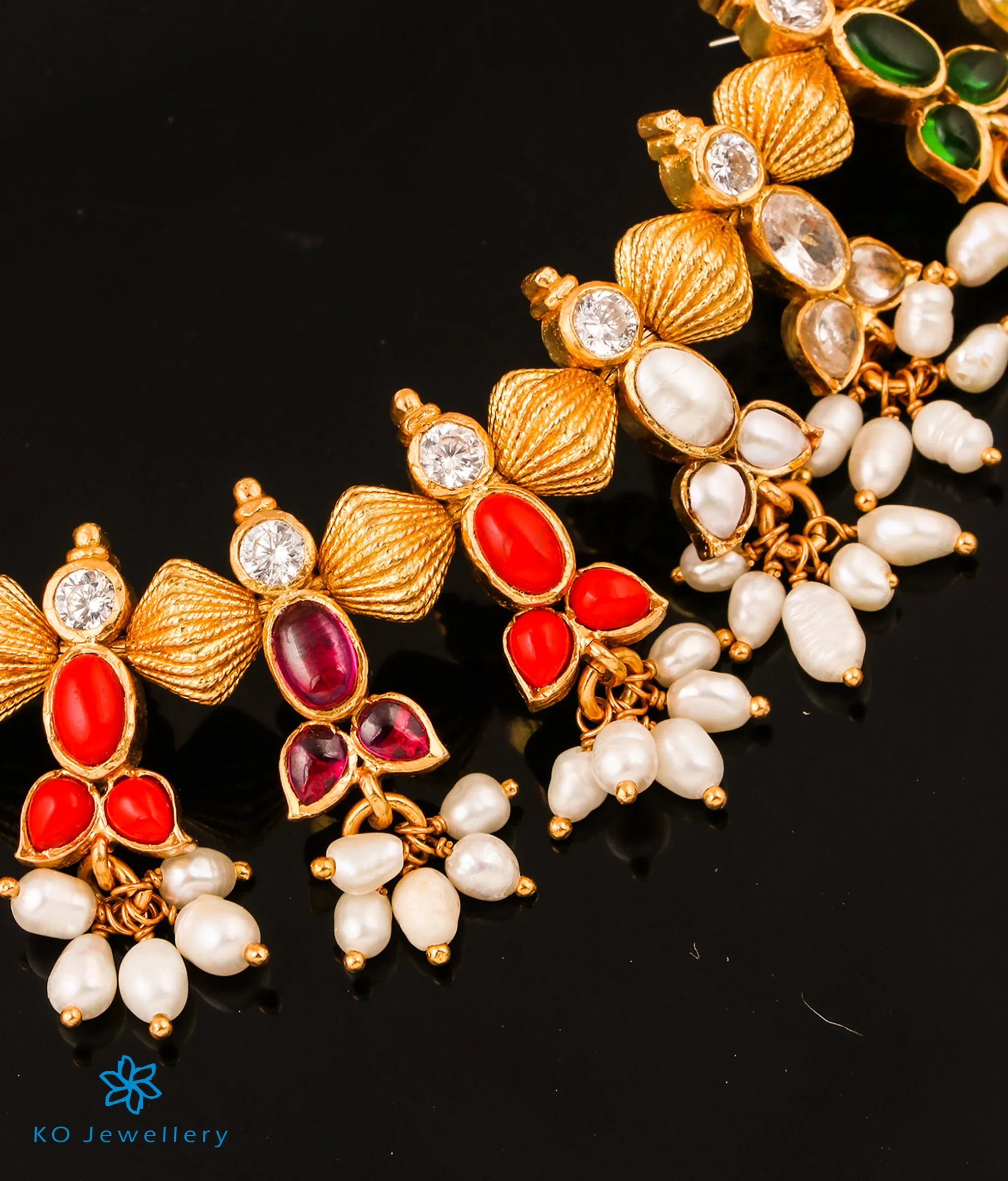 The Sampriti Silver Navratna Necklace (Long)