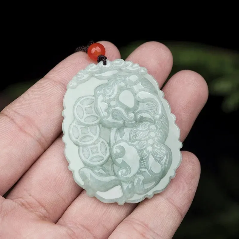 The Vault | Natural Myanmar Pi Xiu Hand Carved Jadeite Necklace