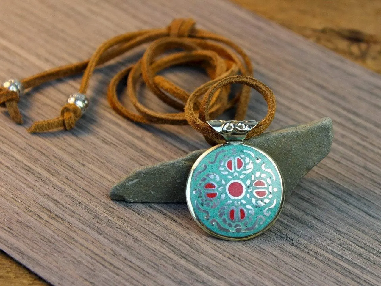 Tibetan Symbols Bone Pendant Necklace