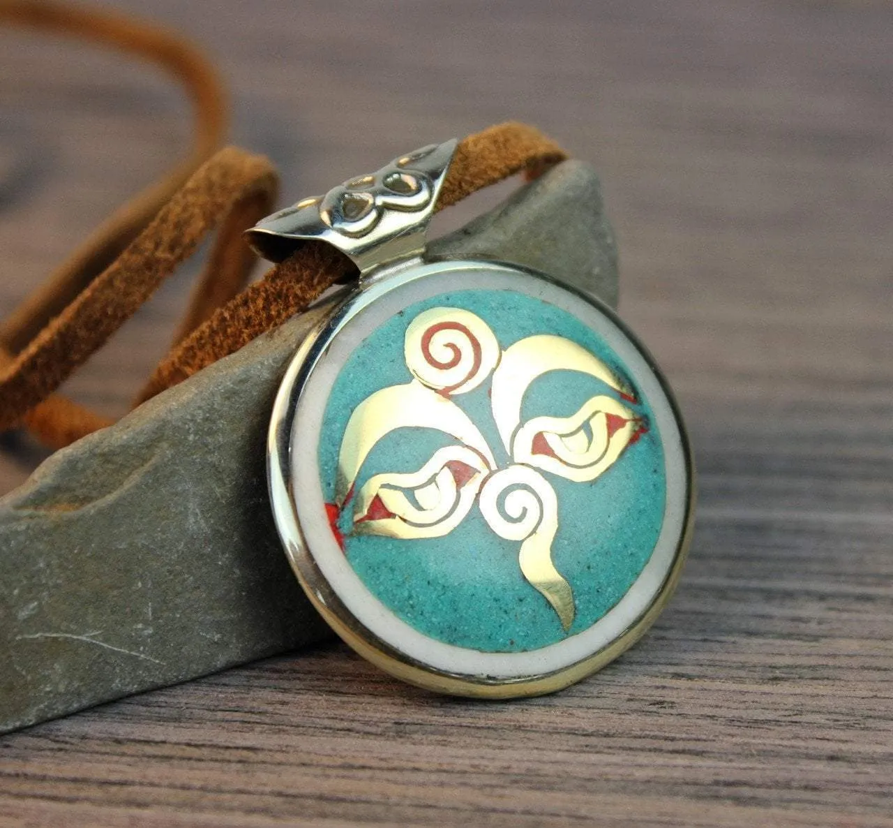 Tibetan Symbols Bone Pendant Necklace