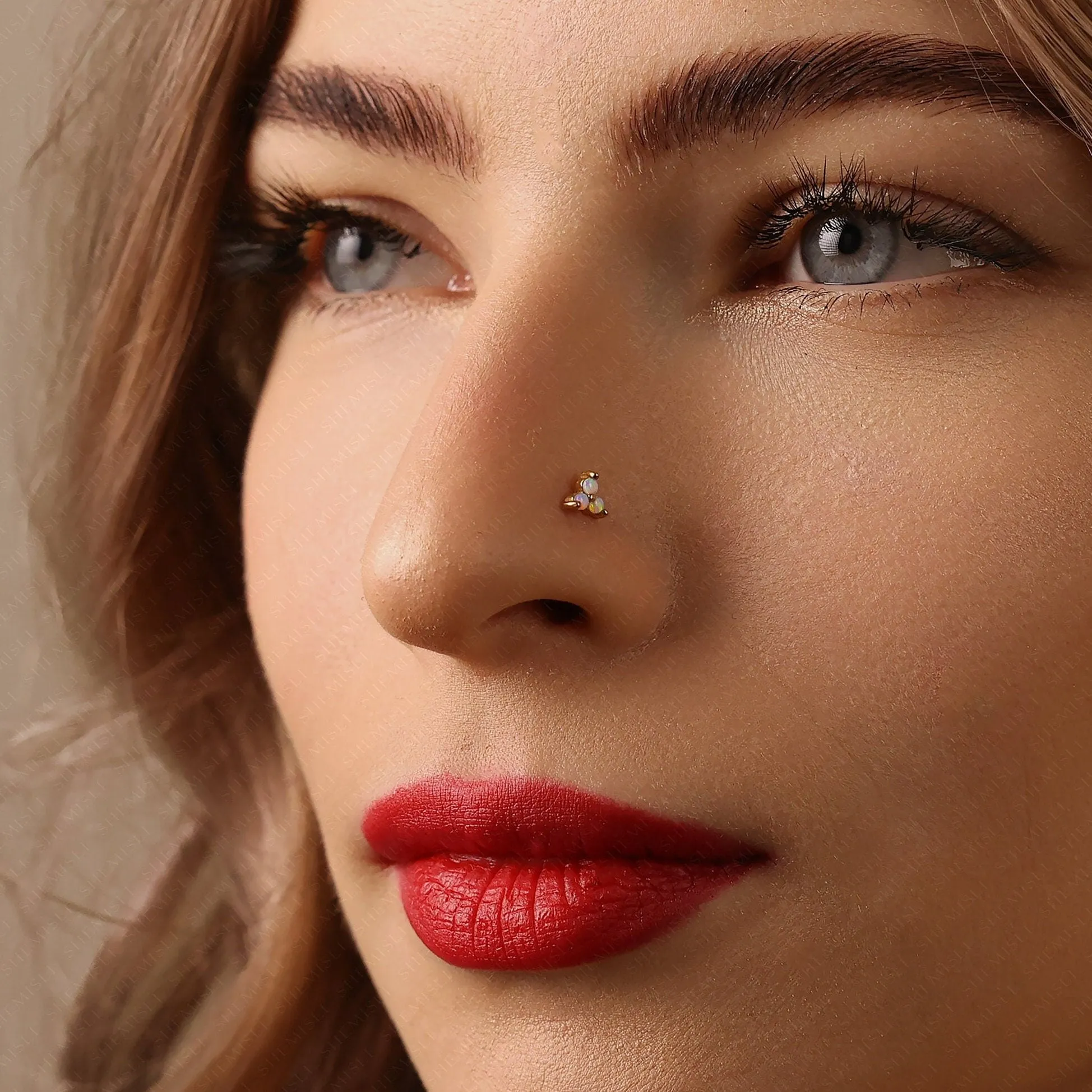Tiny 3-Petal Opal Flower Threadless Flat Back Nose Stud, 20,18,16ga, 5-10mm, Unisex, Surgical Steel, SHEMISLI SS546