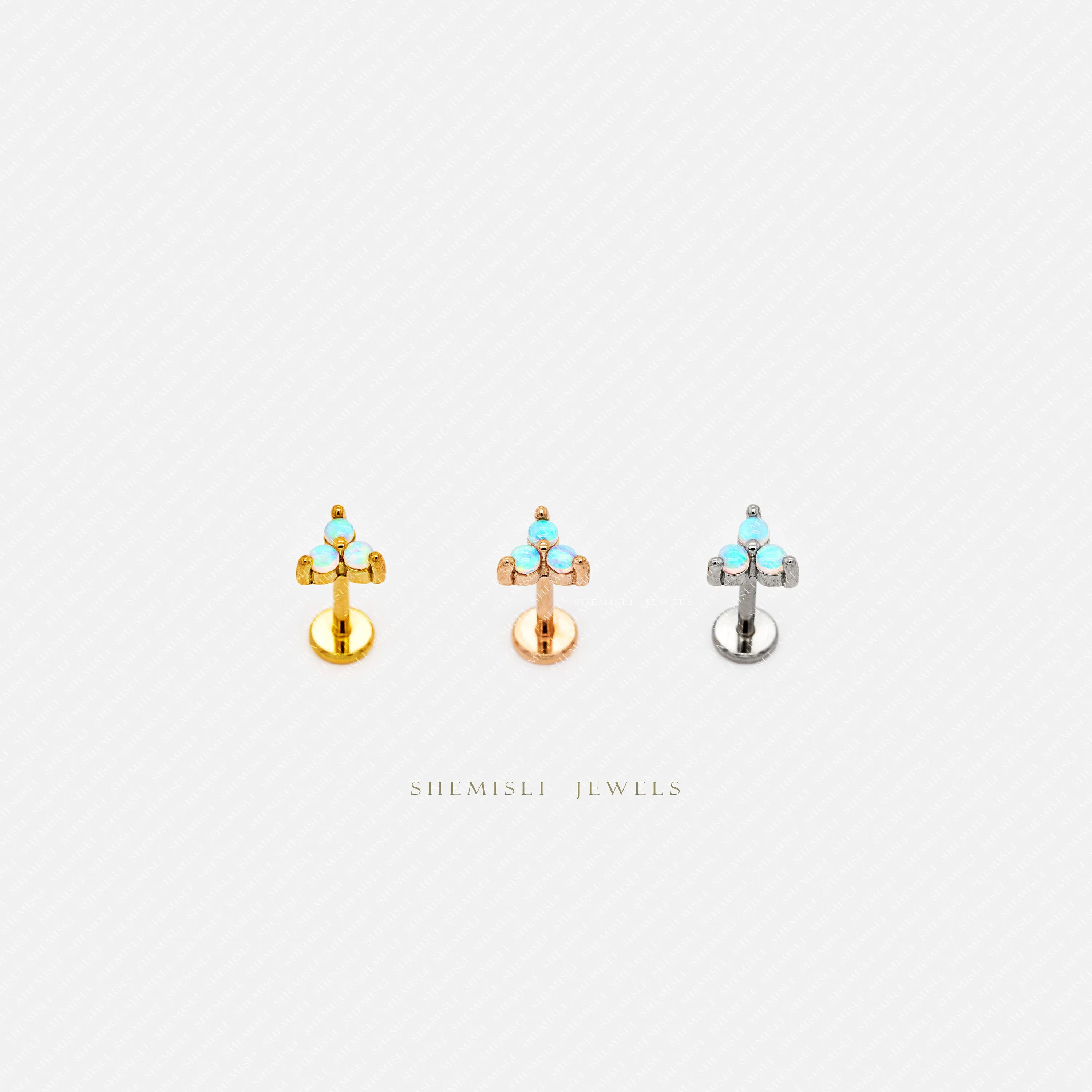 Tiny 3-Petal Opal Flower Threadless Flat Back Nose Stud, 20,18,16ga, 5-10mm, Unisex, Surgical Steel, SHEMISLI SS546