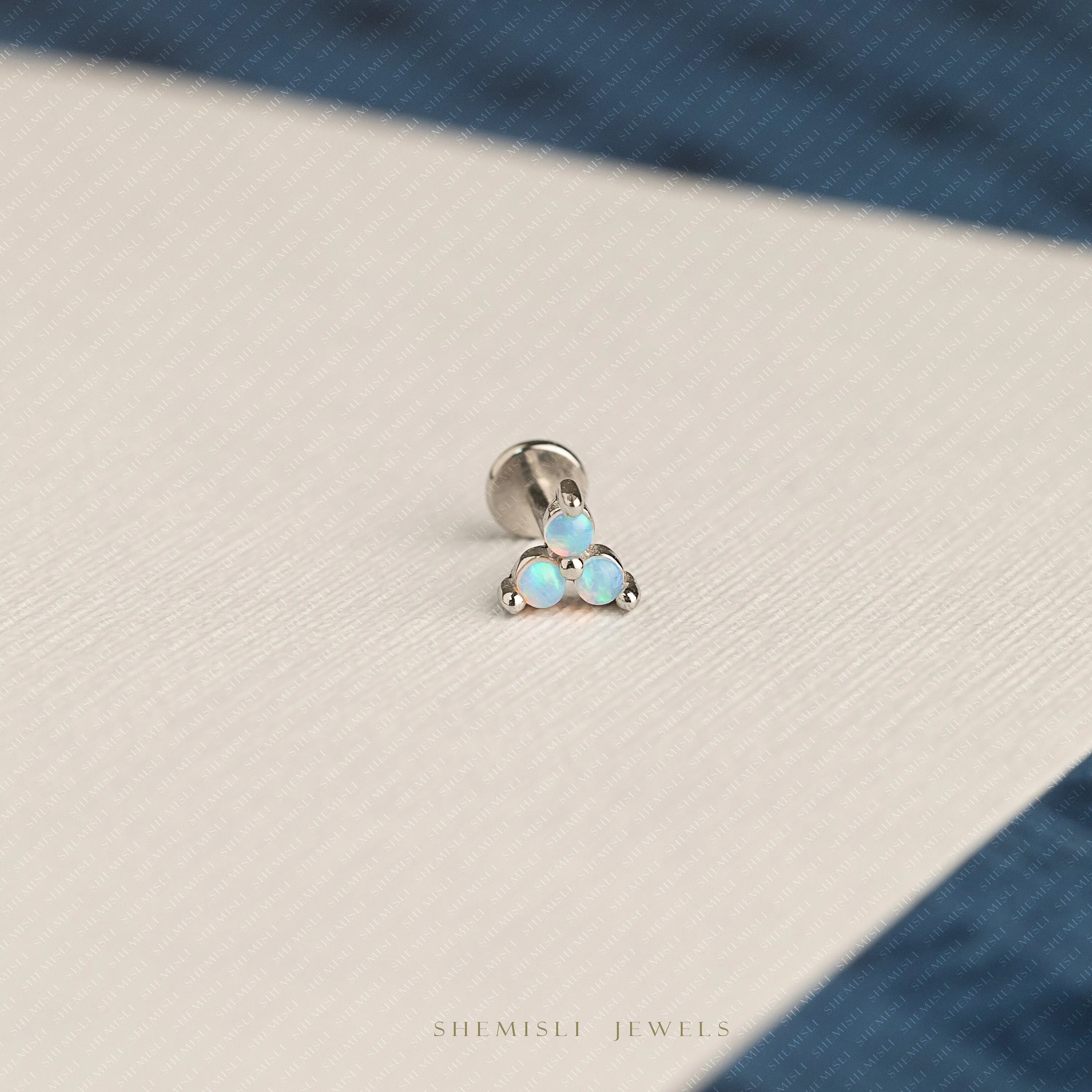 Tiny 3-Petal Opal Flower Threadless Flat Back Nose Stud, 20,18,16ga, 5-10mm, Unisex, Surgical Steel, SHEMISLI SS546