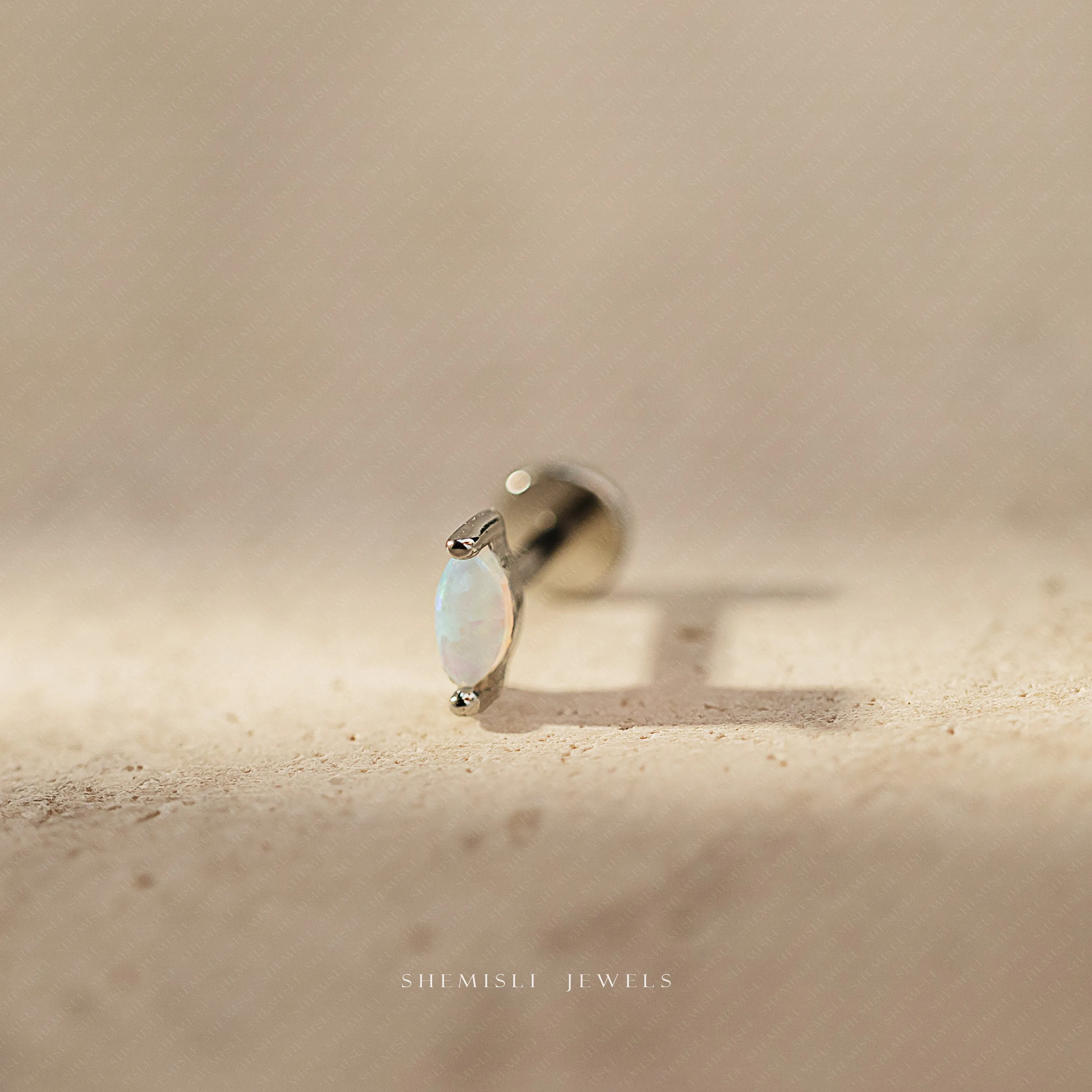 Tiny Opal Marquise Threadless Flat Back Earrings, 20,18,16ga, 5-10mm Surgical Steel SHEMISLI SS733