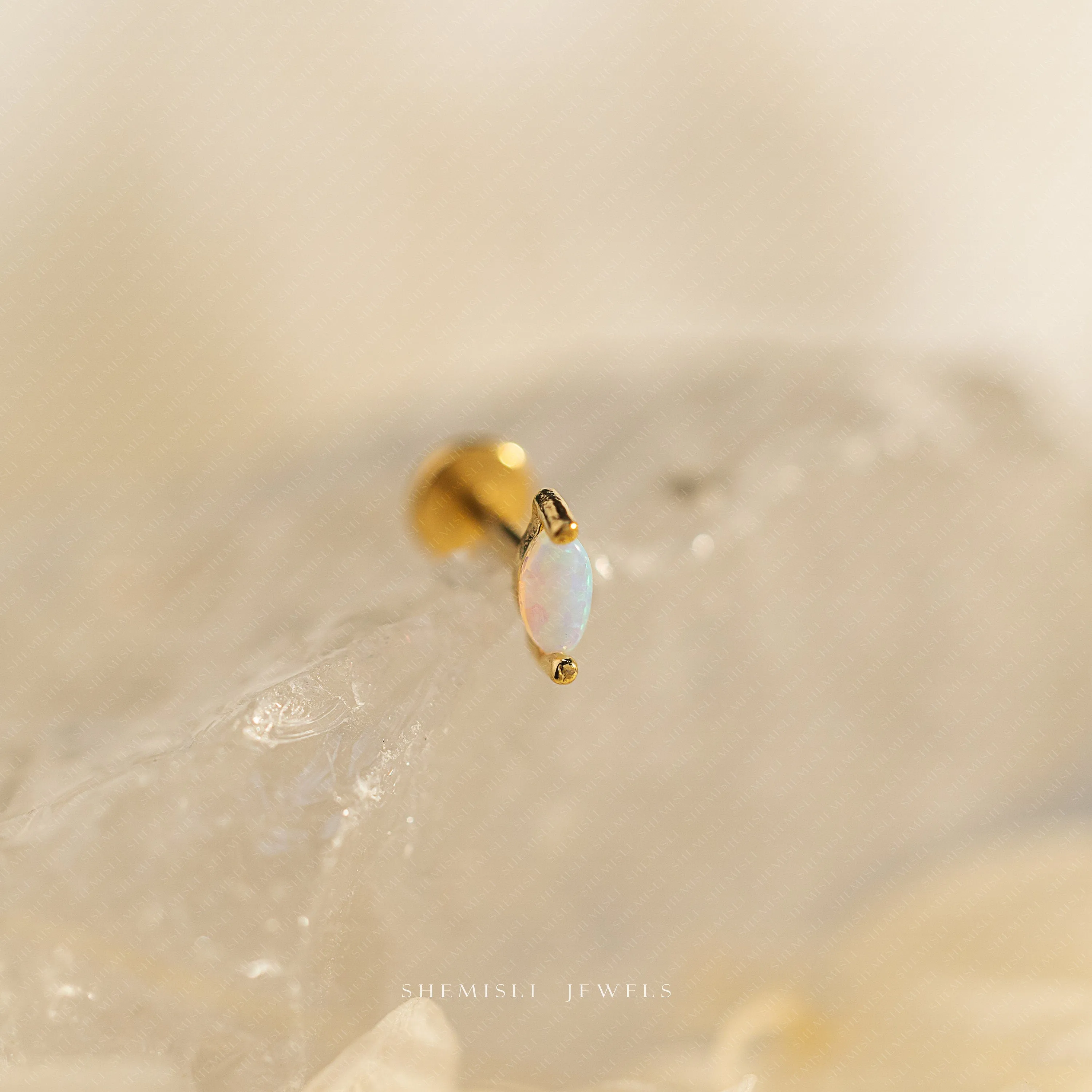 Tiny Opal Marquise Threadless Flat Back Earrings, 20,18,16ga, 5-10mm Surgical Steel SHEMISLI SS733