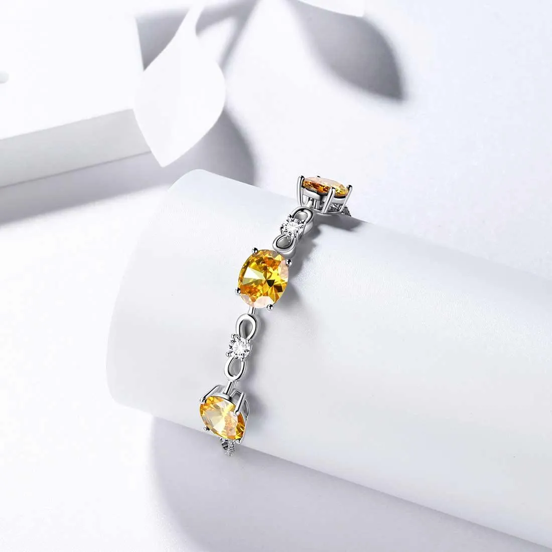 Tokyo Mart Round Birthstone November Citrine Bracelet Women Girls Jewelry Birthday Gift Sterling Silver