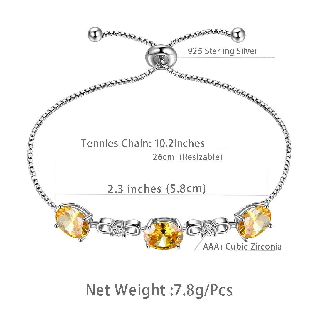 Tokyo Mart Round Birthstone November Citrine Bracelet Women Girls Jewelry Birthday Gift Sterling Silver