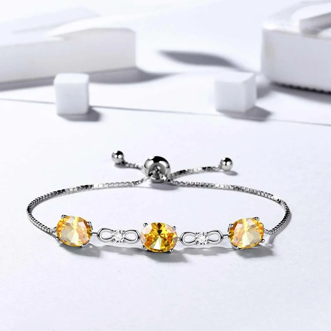 Tokyo Mart Round Birthstone November Citrine Bracelet Women Girls Jewelry Birthday Gift Sterling Silver