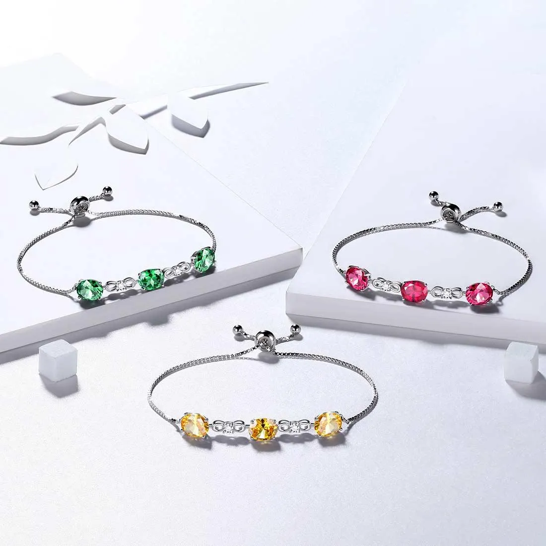 Tokyo Mart Round Birthstone November Citrine Bracelet Women Girls Jewelry Birthday Gift Sterling Silver