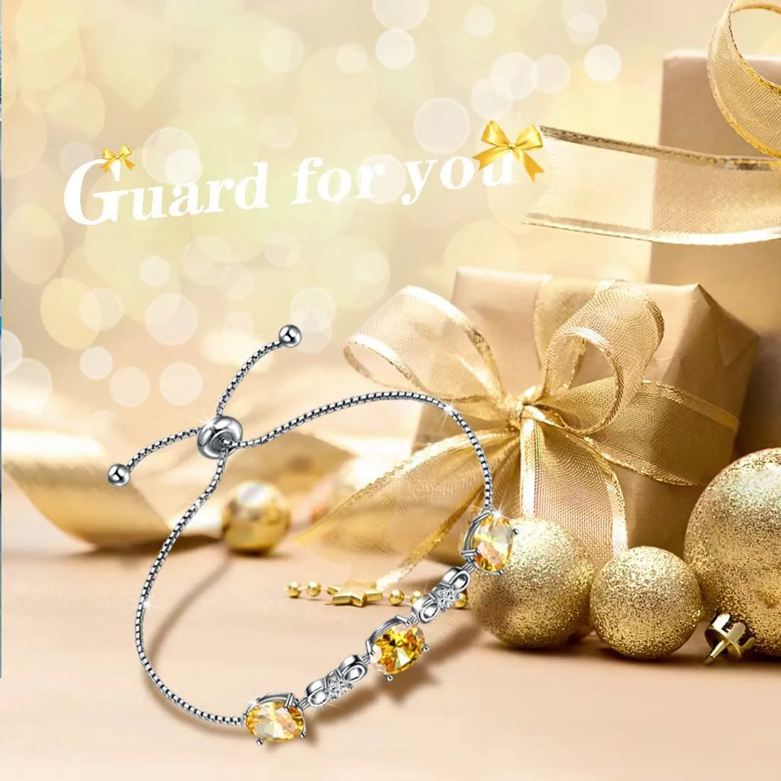 Tokyo Mart Round Birthstone November Citrine Bracelet Women Girls Jewelry Birthday Gift Sterling Silver