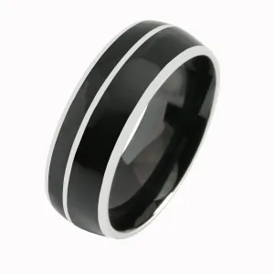 Tungsten Onyx Inlaid Double Row Wedding Ring Barrel 8mm