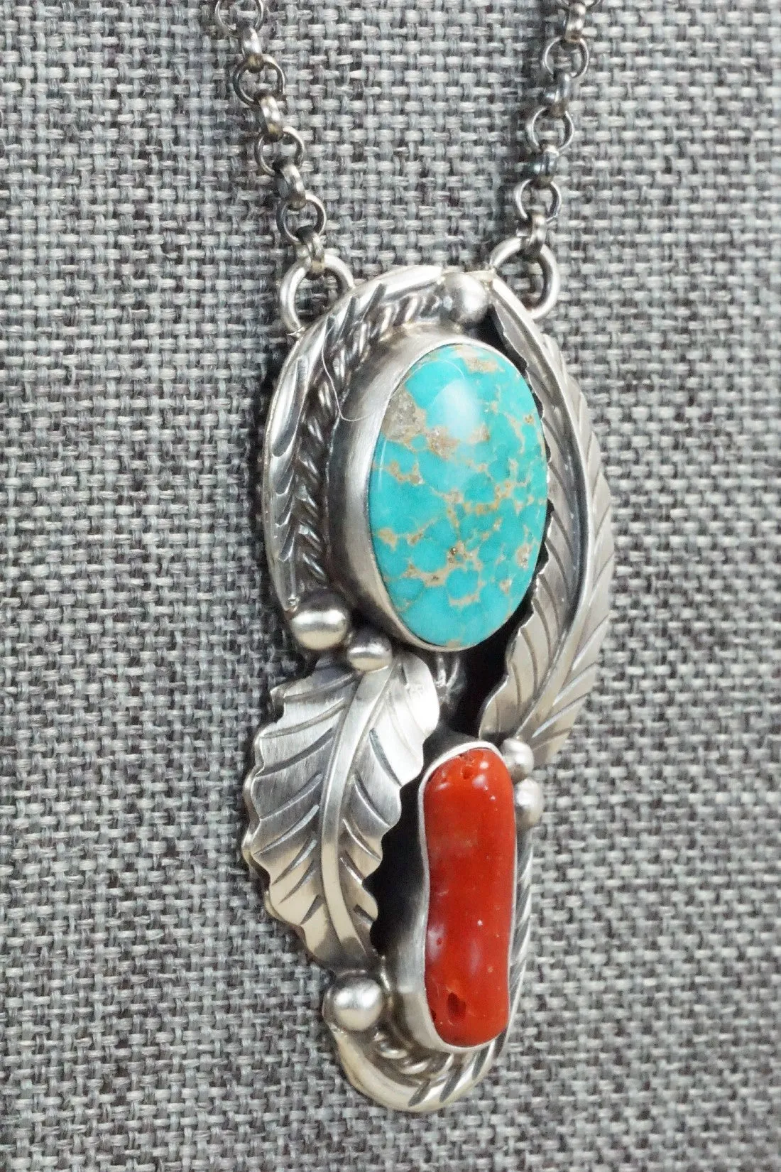 Turquoise, Coral & Sterling Silver Necklace - Betta Lee