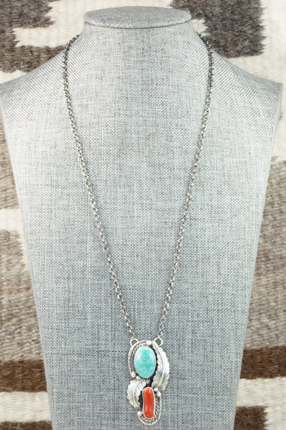 Turquoise, Coral & Sterling Silver Necklace - Betta Lee