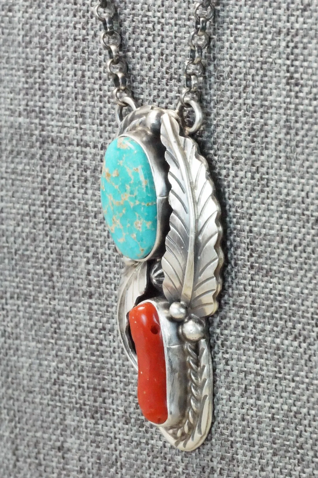 Turquoise, Coral & Sterling Silver Necklace - Betta Lee