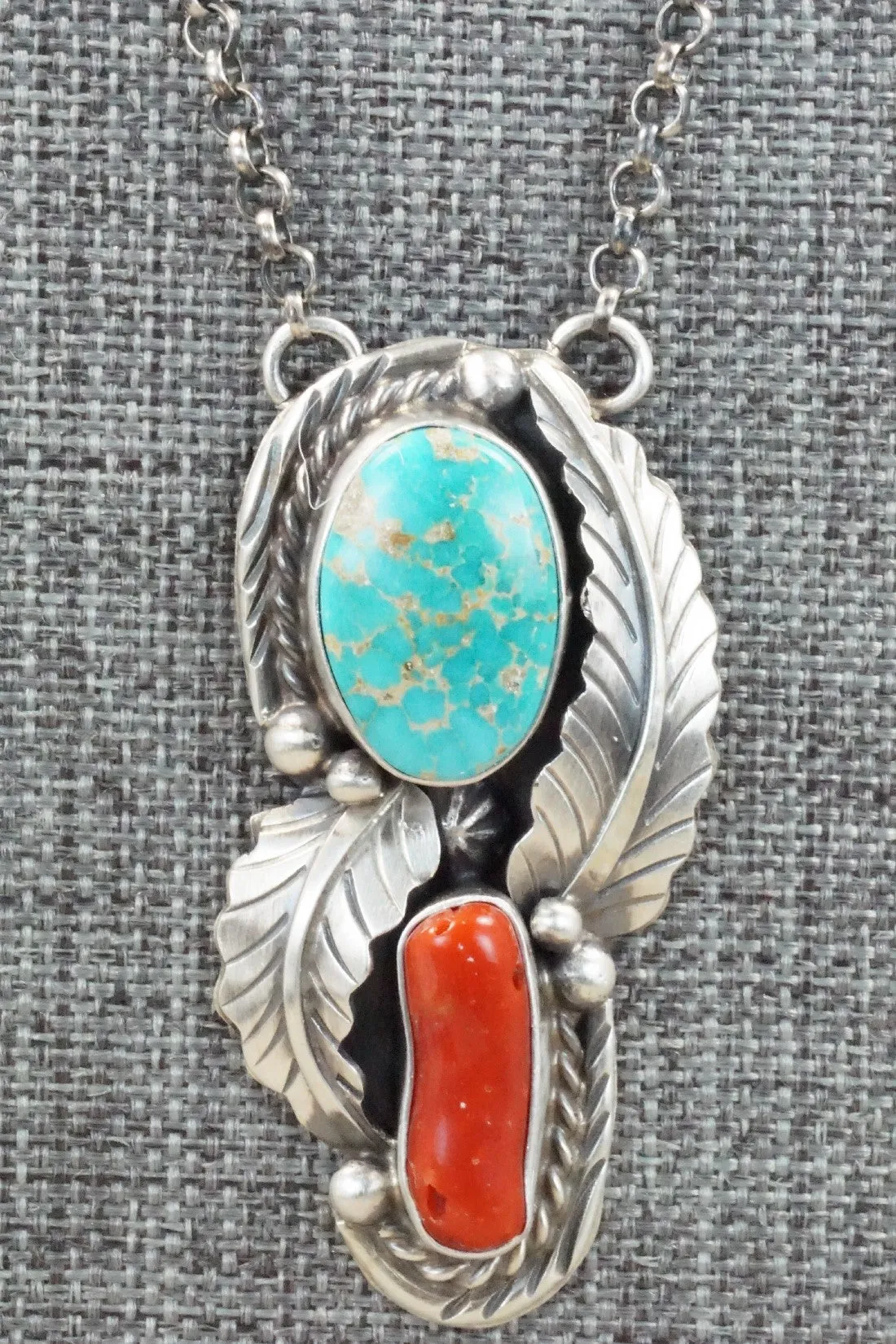 Turquoise, Coral & Sterling Silver Necklace - Betta Lee
