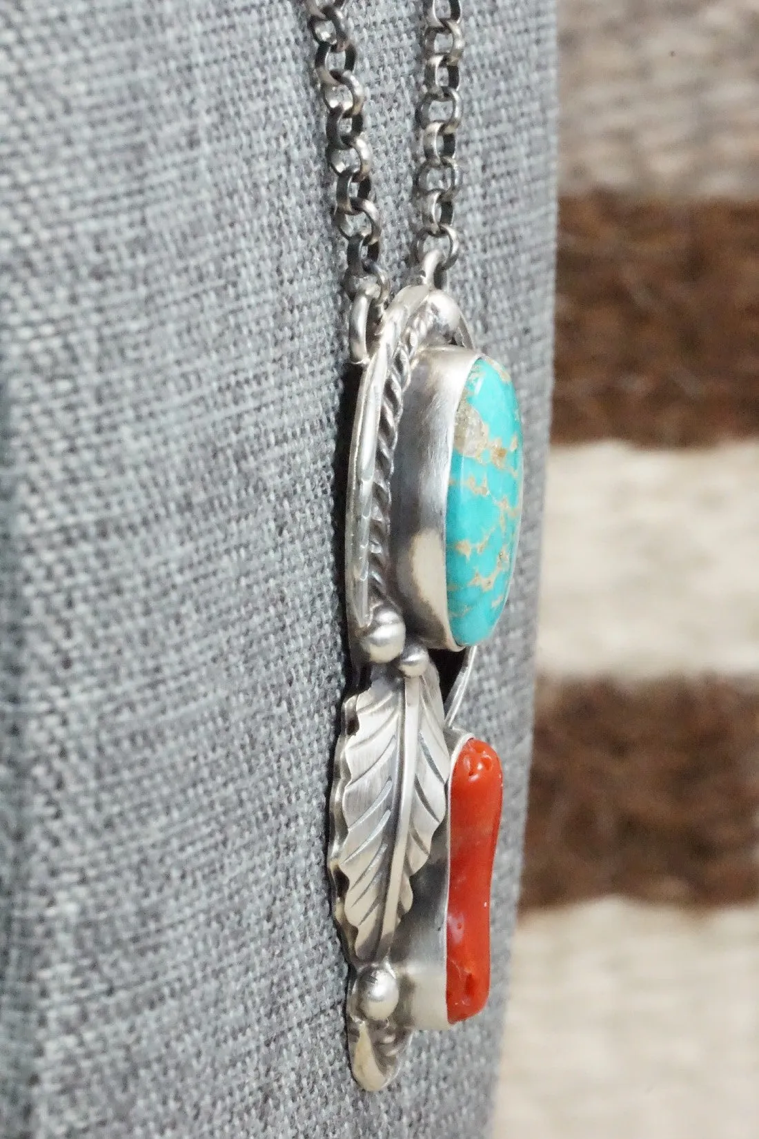 Turquoise, Coral & Sterling Silver Necklace - Betta Lee