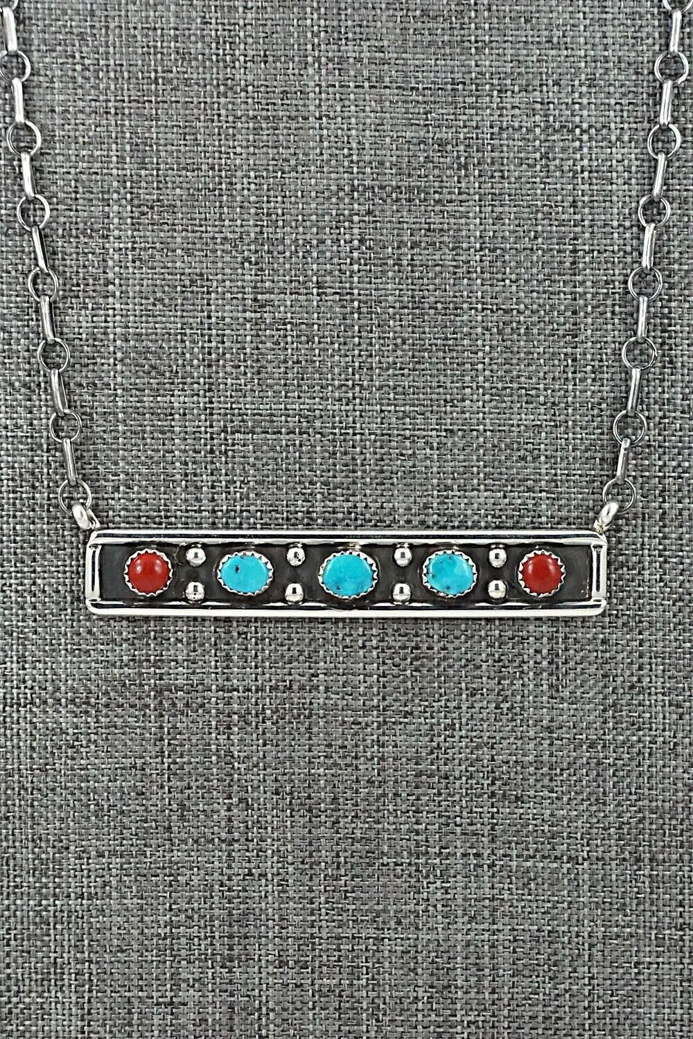 Turquoise, Coral & Sterling Silver Necklace - Paul Largo