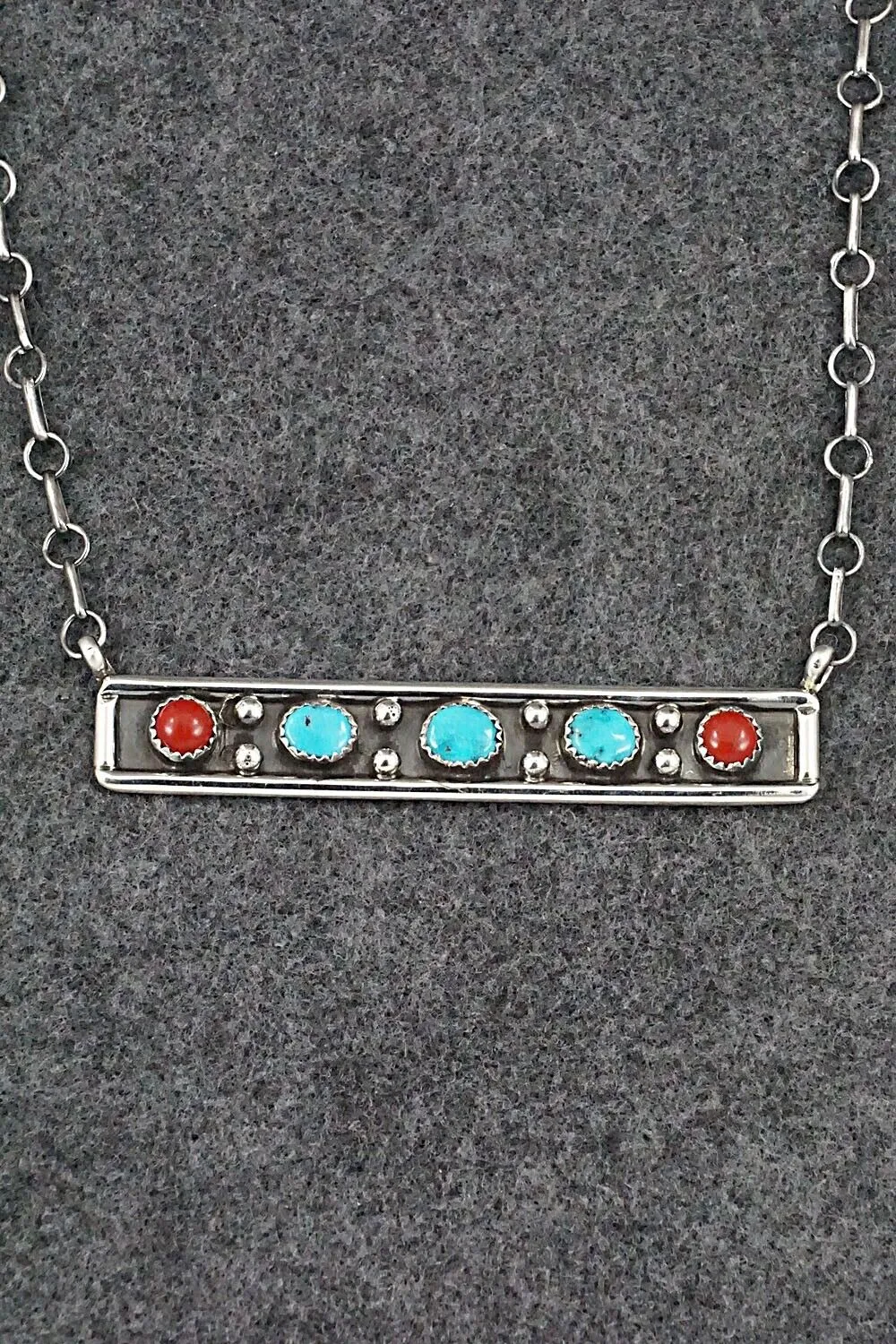 Turquoise, Coral & Sterling Silver Necklace - Paul Largo