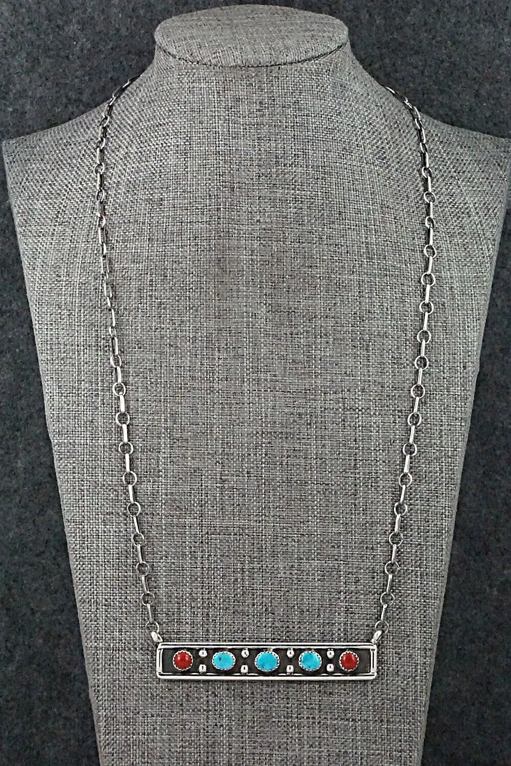 Turquoise, Coral & Sterling Silver Necklace - Paul Largo