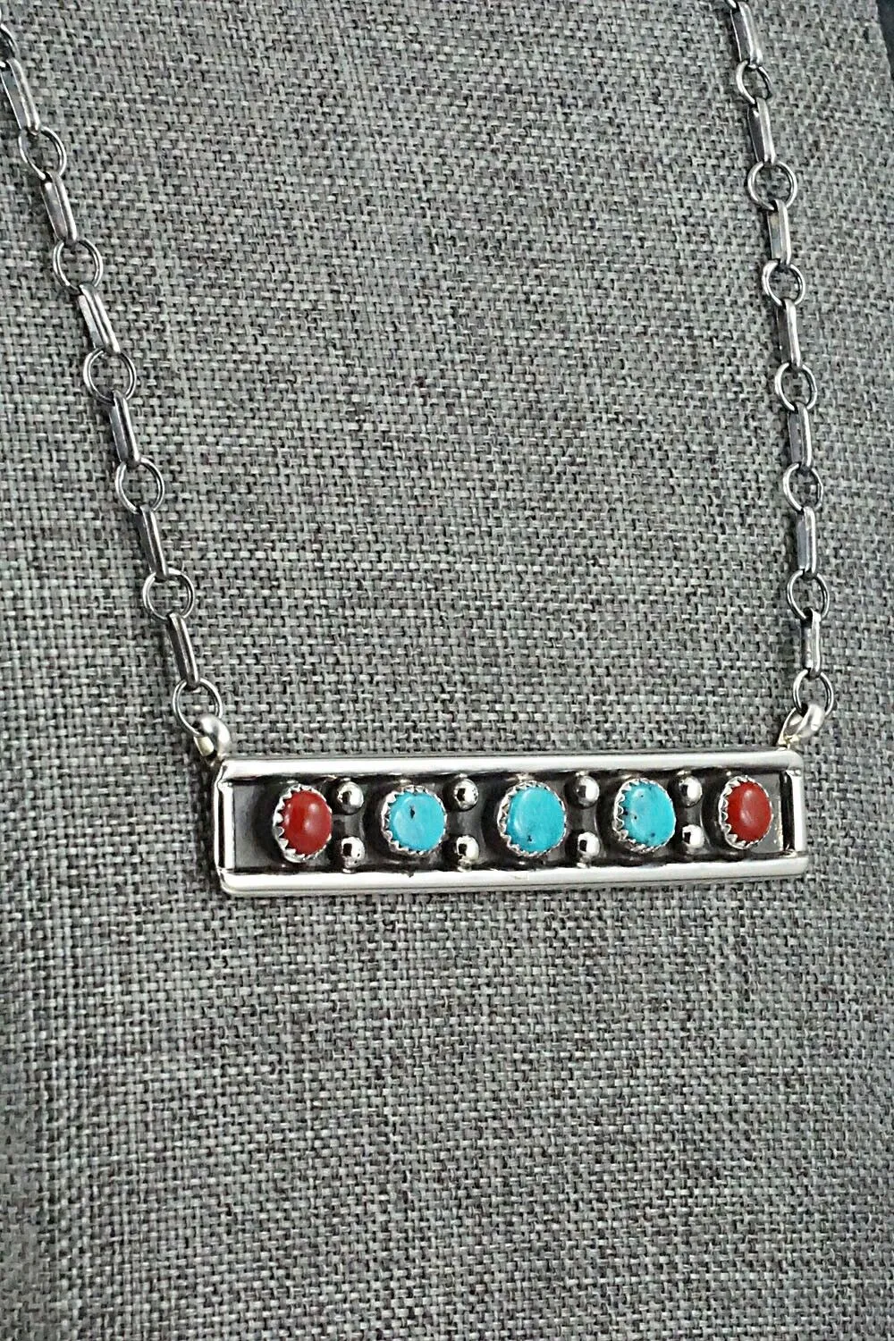 Turquoise, Coral & Sterling Silver Necklace - Paul Largo